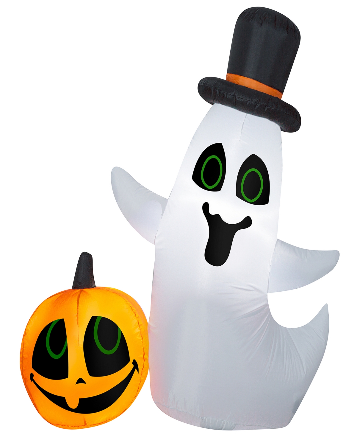 4' Halloween Inflatable Ghost with Pumpkin Small Scene, Led Lights - White