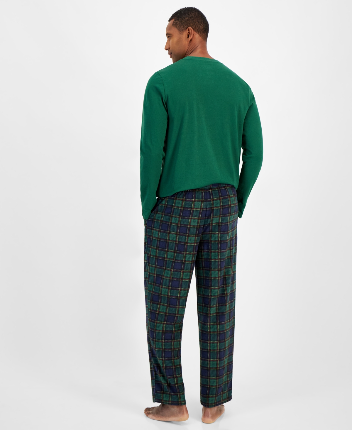 Club Room Men's Fleece Long-Sleeve T-Shirt & Plaid Pajama Pant Set, Created for Macy's
