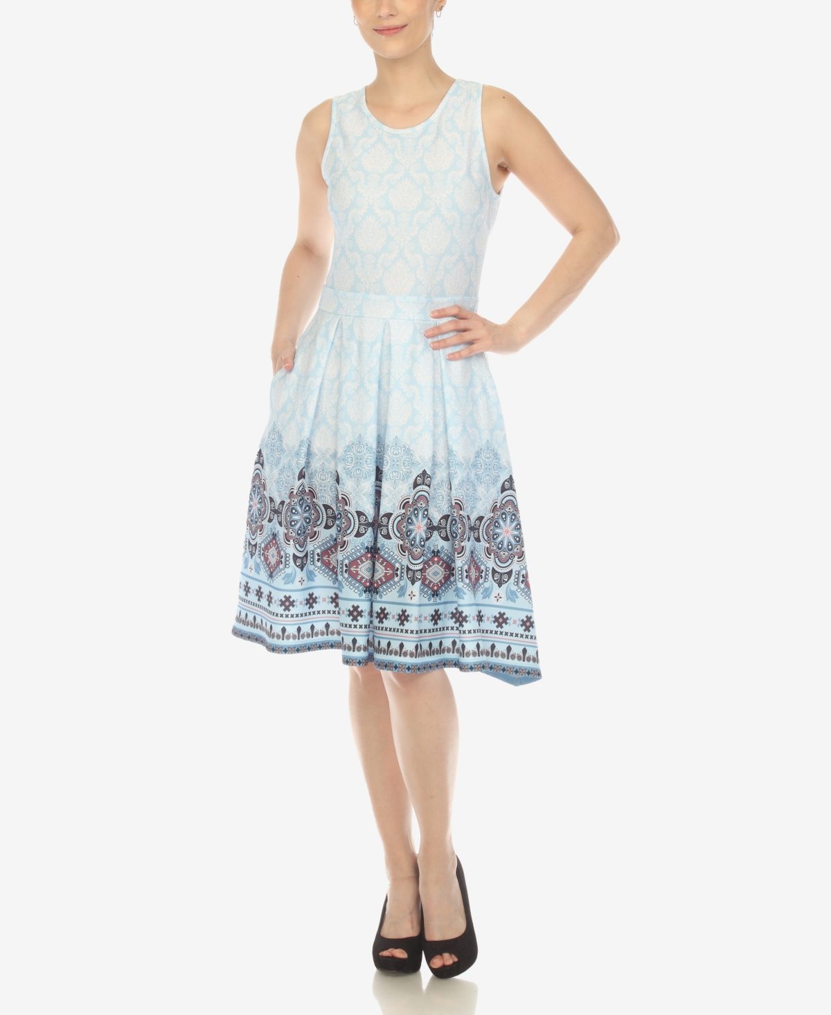 White Mark Plus Size Fit And Flare Knee Length Dress In Blue