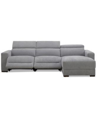 Nevio 3-Pc. Fabric Power Headrest Sectional and Chaise with 2 Power Motion Chairs