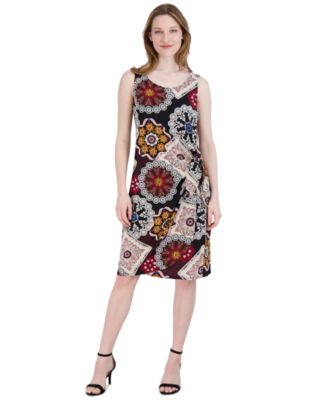 Robbie Bee - Petite Round-Neck Printed Sarong-Style Dress