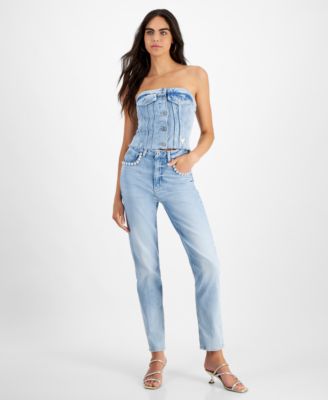 GUESS - Women's High Rise Embellished Mom Jeans