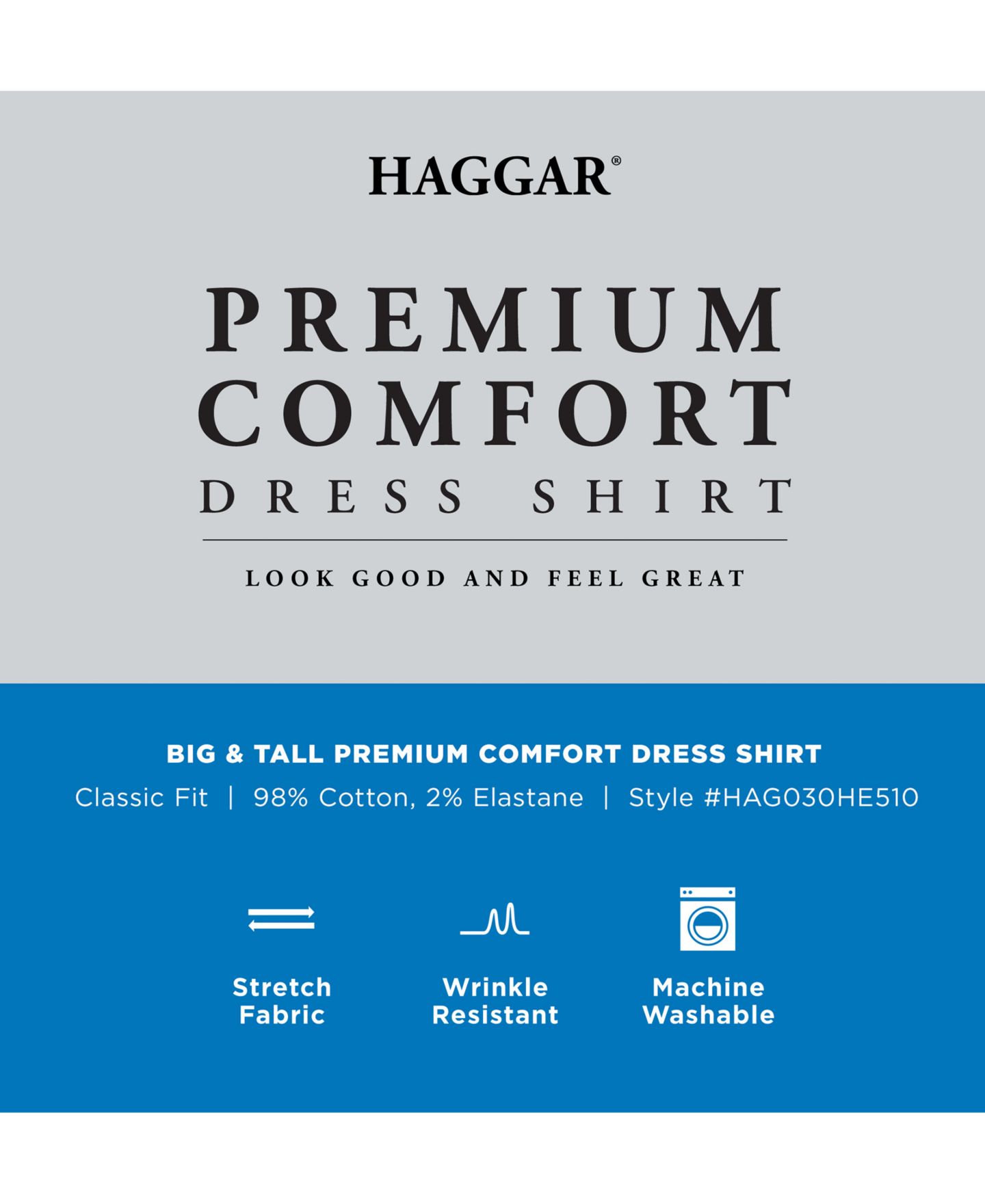 Мужская рубашка Haggar Big & Tall Classic-Fit Premium Comfort Dress Shirt, цвет: Чёрный однотонный — фото 12