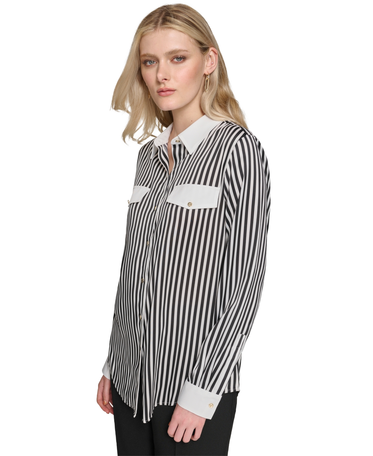 Karl Lagerfeld Women's Striped Long-Sleeve Blouse -sft Wt