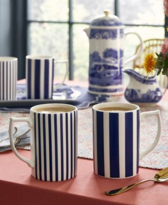 Blue Italian Steccato Striped Mugs, Set of 4