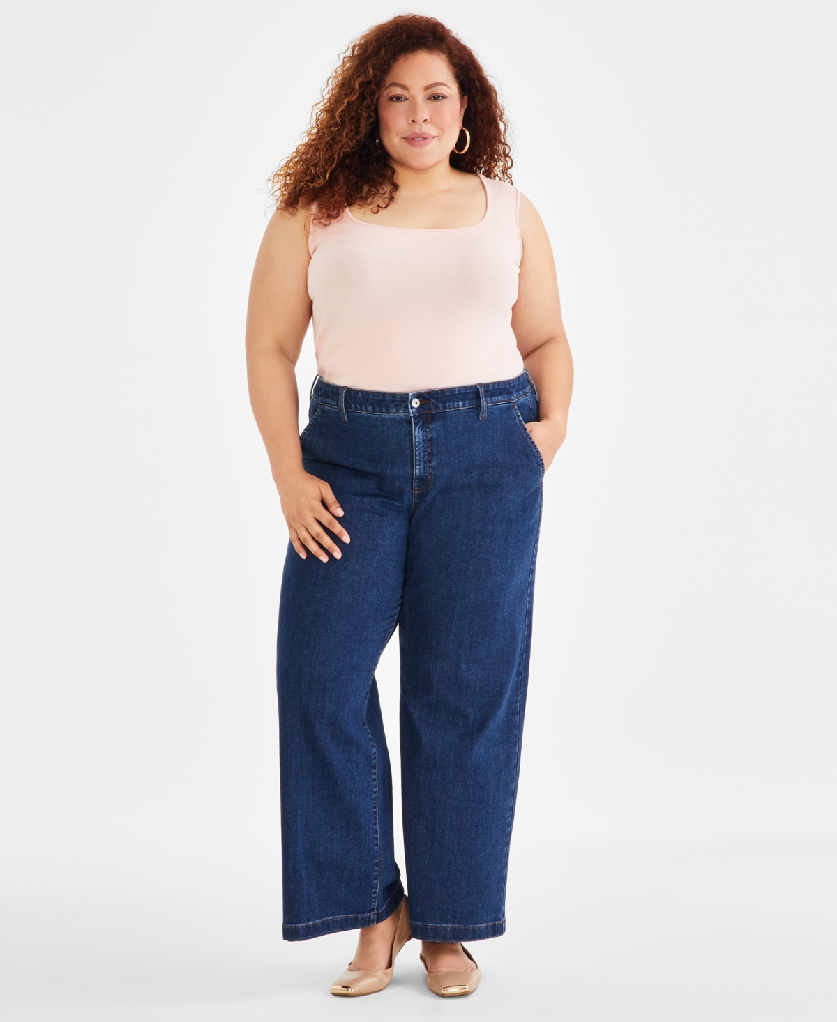 Plus Size Wide-Leg High-Rise Jeans, Created for Macy's - Kiwi Wash
