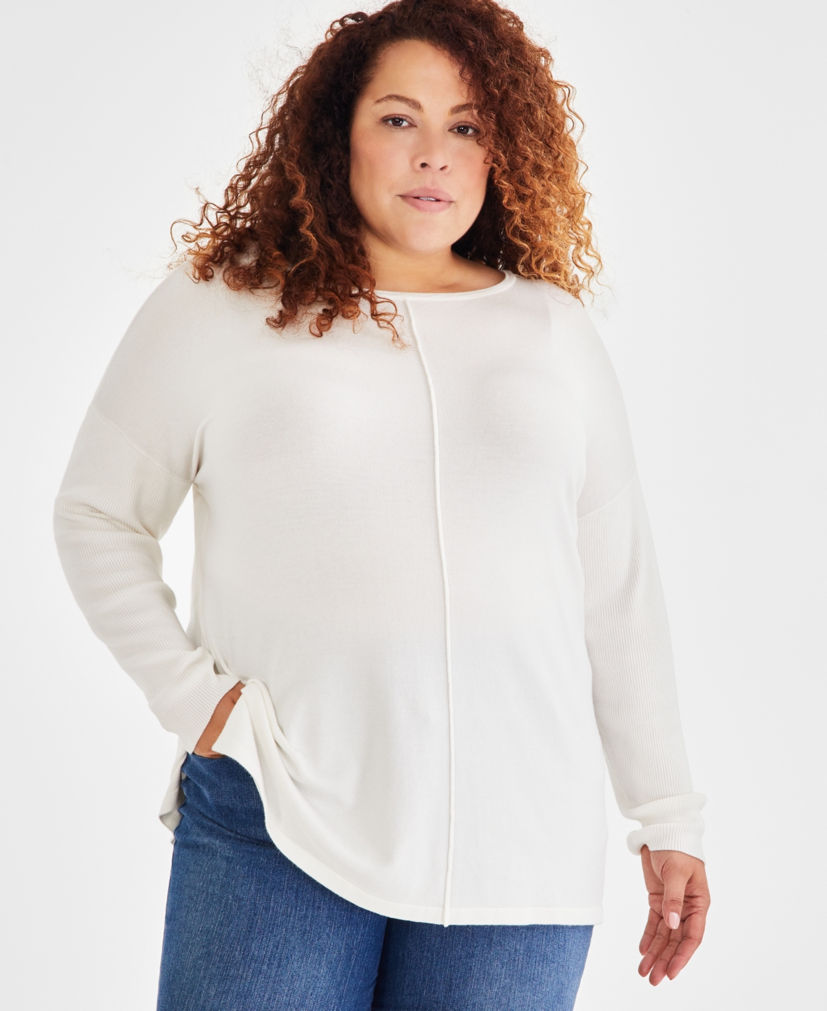 Style & Co Plus Size Knit Seam-front Tunic Top, Created For Macy's In Neo Natural
