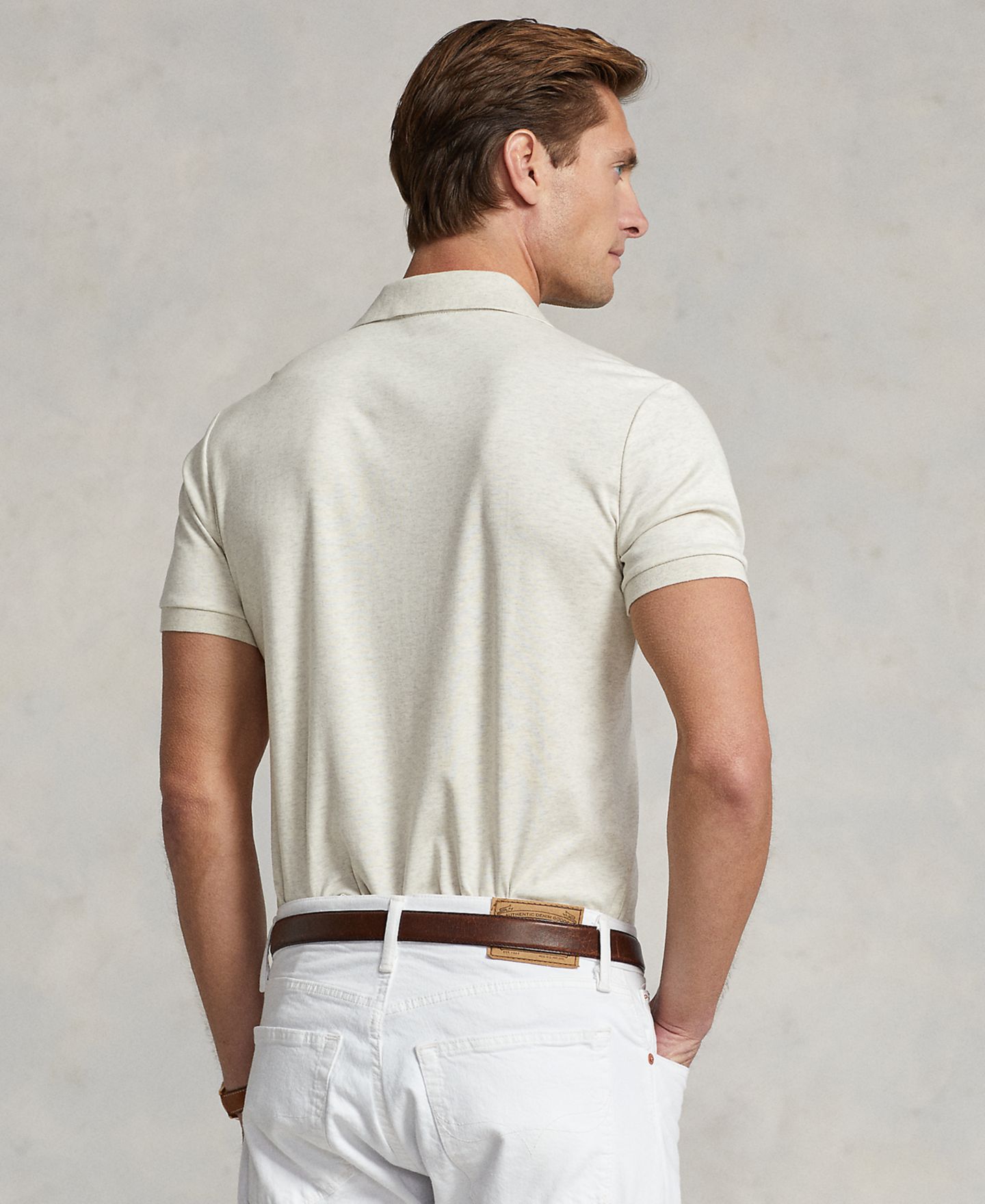 Мужское поло Polo Ralph Lauren Slim-Fit Soft Cotton Polo Shirt, цвет: Кремовый меланжевый — фото 4