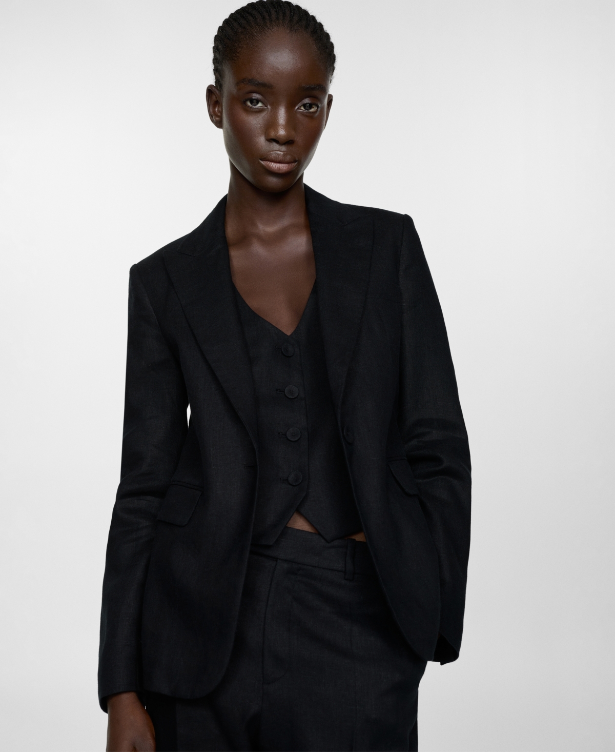 Shop Mango Women's 100% Linen Suit Blazer In Black