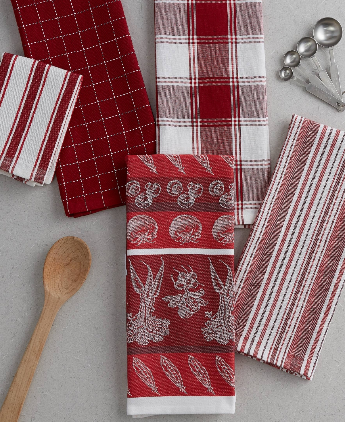 Design Imports Assorted Pattern, Kitchen Collection, Dishtowels Dishcloth, 5 Piece - Garnet