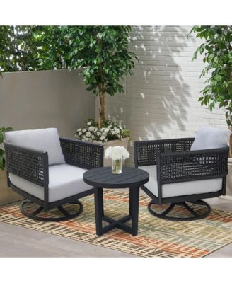 Outdoor 3 Piece Woven Abaca Rope Patio Furniture Set with an End Table and 2 Swivel Chairs