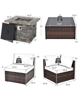 7 PCS Patio Furniture Set with 50,000 BTU Fire Pit Table Wicker Sofa Set with Cushions