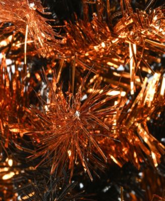 24" Tinsel Tree, Black, Orange, Halloween Collection