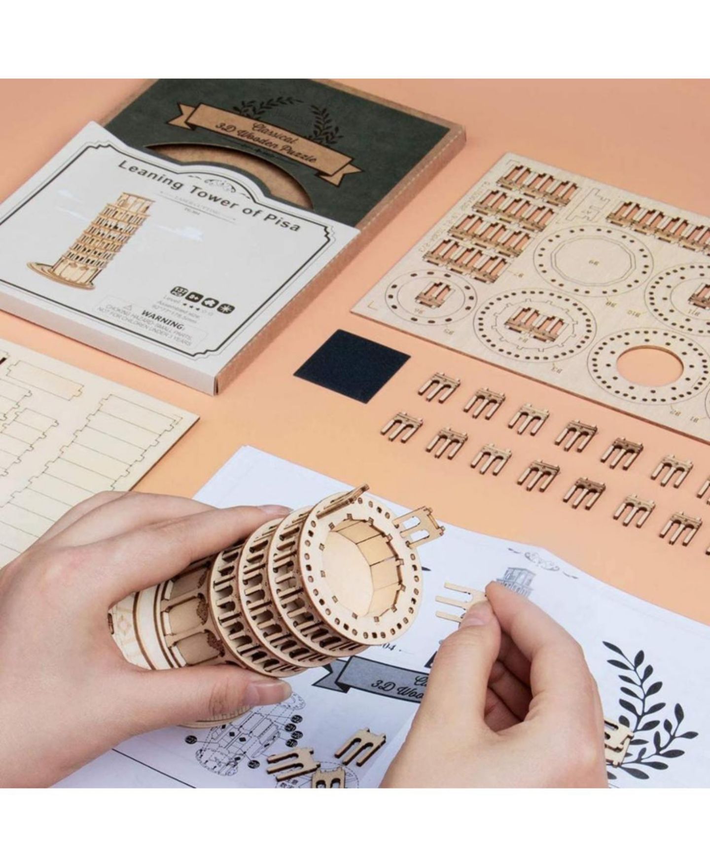 Детский пазл Flash Popup Leaning Tower Of Pisa 137-Piece 3D Wood Laser-Cut Puzzle, Ages 8+, цвет: Open Miscellaneous — фото 4