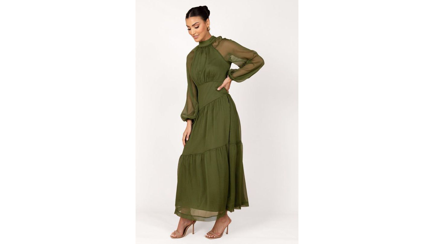 Женское платье Petal and Pup Julip Sheer Long Sleeve Maxi, цвет: Оливковый — фото 5