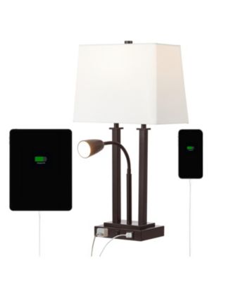 Blaire 23.75" 2-Light Modern Farmhouse Metal LED Table Lamp with USB Charging port, Adjustable Reading Light and AC Outlet, Oil Rubbed Bronze