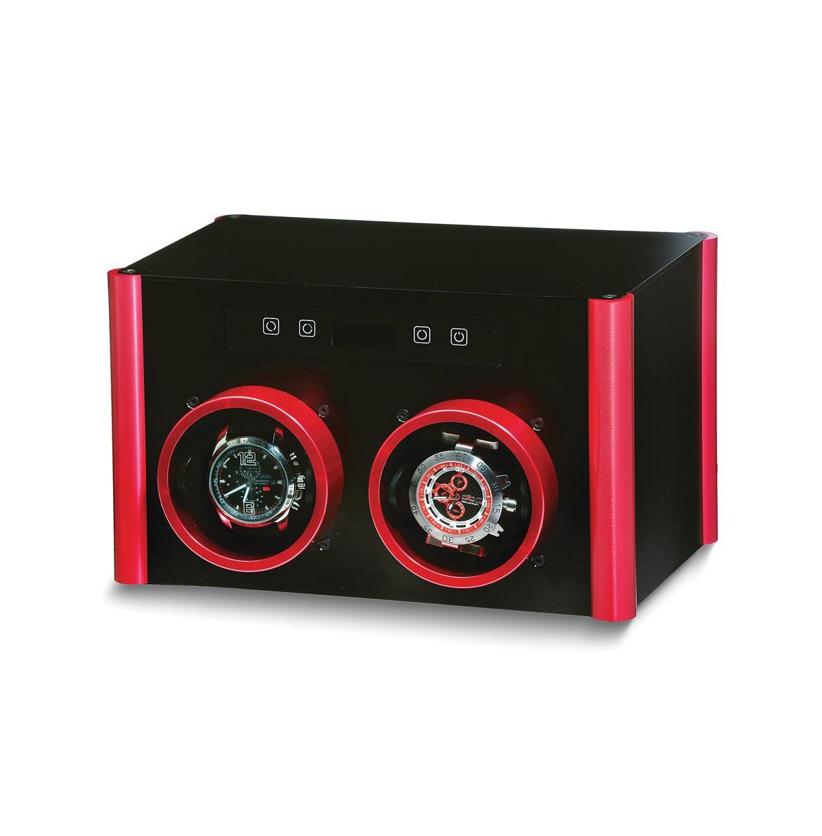 Rotations Black and Red Metal Velveteen Lined Double Watch Winder