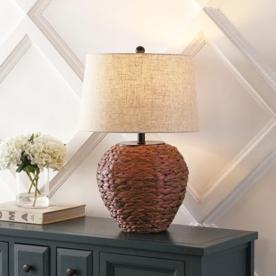 Alaro 24.5" Farmhouse Coastal Water Hyacinth Basket LED Table Lamp, Dark Brown