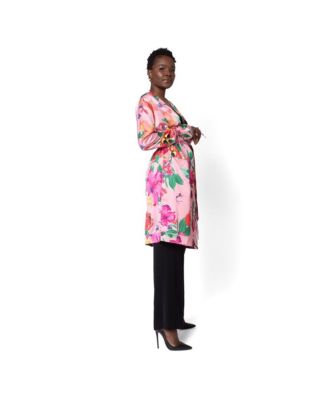 Women's Silky Printed Tie Sleeve Charmeuse Belted Painter's Robe