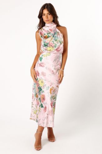 dobby mesh self-tie ruffled halter dress Elfie Crochet Halter Maxi Dress - Pastel Green main image 0