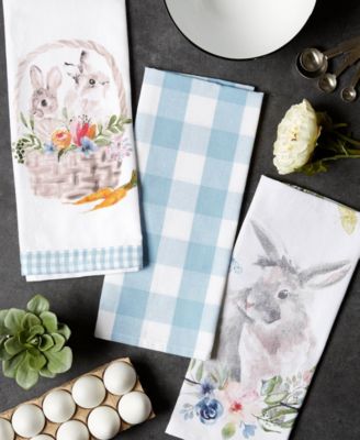 Easter Basics Collection Springtime Kitchen Essentials, Dishtowel Set, Floral Bunny, 3 Piece