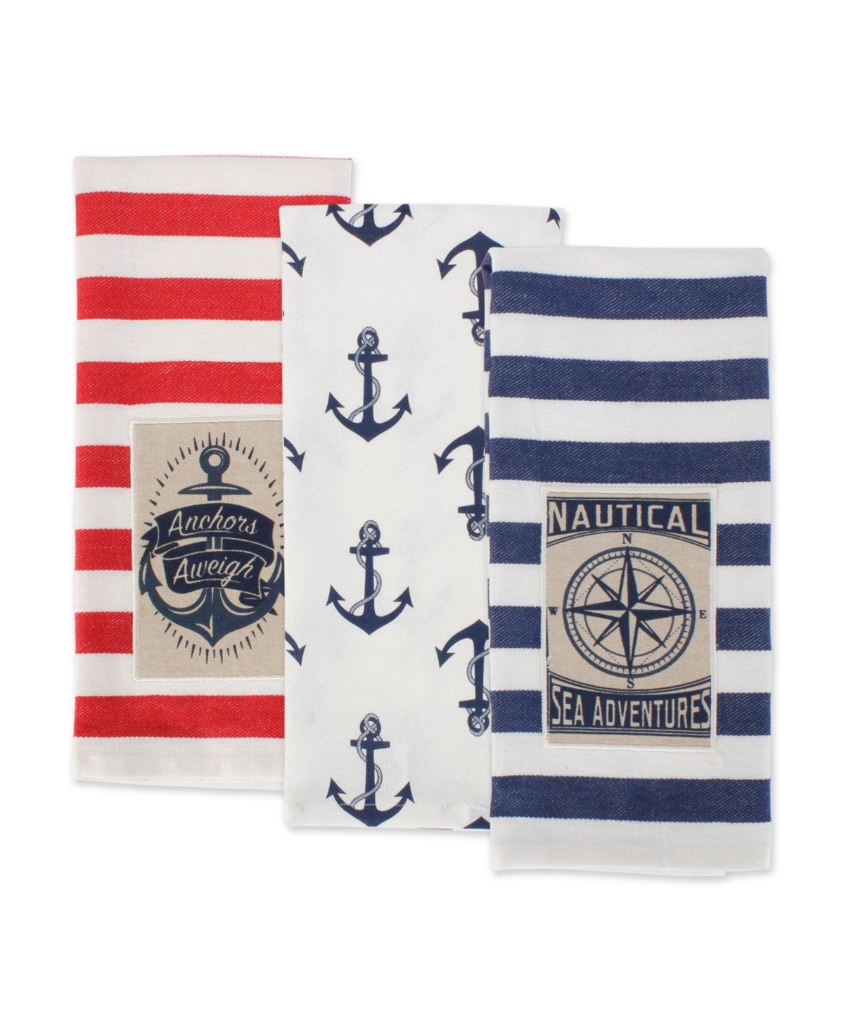 Design Imports Maritime Collection Kitchen Dishtowel Set, 18x28, Anchor Stripes, 3 Piece In Anchor Stripes
