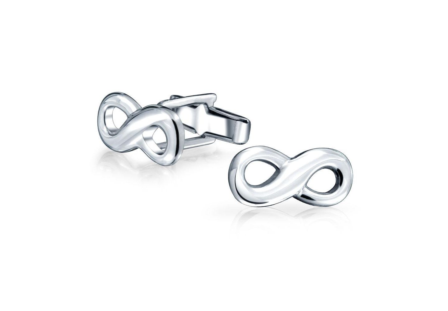 Мужские запонки Bling Jewelry Classic Infinity Forever Love Cufflinks .925 Sterling Silver Hinge Back, цвет: Серебряный — фото 1