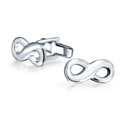 Мужские запонки Bling Jewelry Classic Infinity Forever Love Cufflinks .925 Sterling Silver Hinge Back, цвет: Серебряный