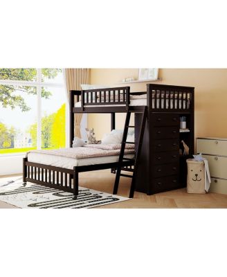 Twin Over Full Bunk Bed with Drawers and Shelves
