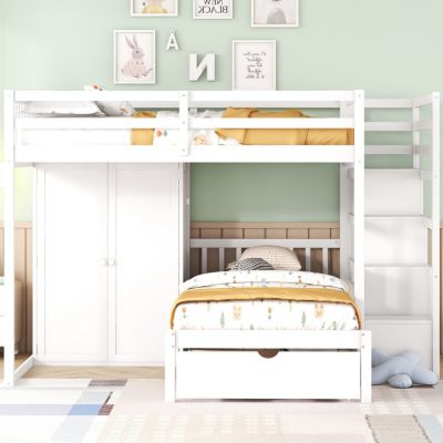 Full Over Twin Bunk Bed With Wardrobe, Drawers