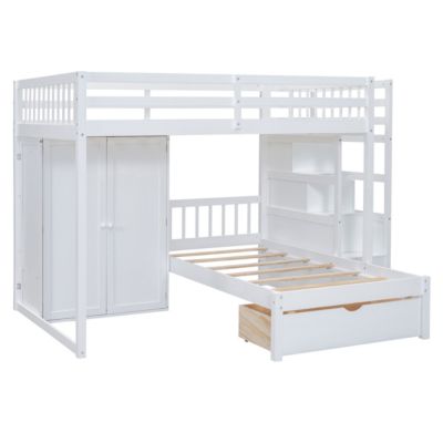 Full Over Twin Bunk Bed With Wardrobe, Drawers