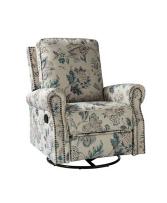 Evelia Floral Swivel Rocker Manual Recliner with Nailhead Trims