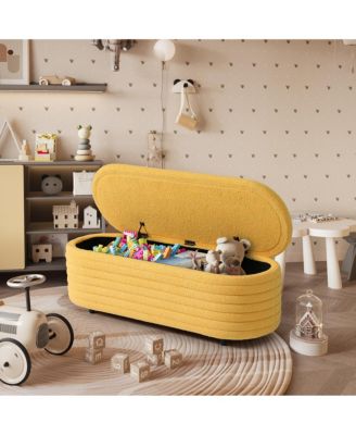 54" Wide Modern Upholstered Sherpa Tufted Oval Storage Ottoman Bench
