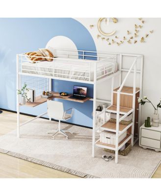 Metal Loft Bed with Desk, Ladder and Wardrobe