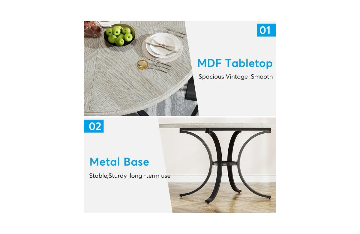 Tribesigns Round Dining Table for 4-6 People, Farmhouse Kitchen Table with Wooden Texture Surface & Pedestal Base, Round Table for Dining Room, Li