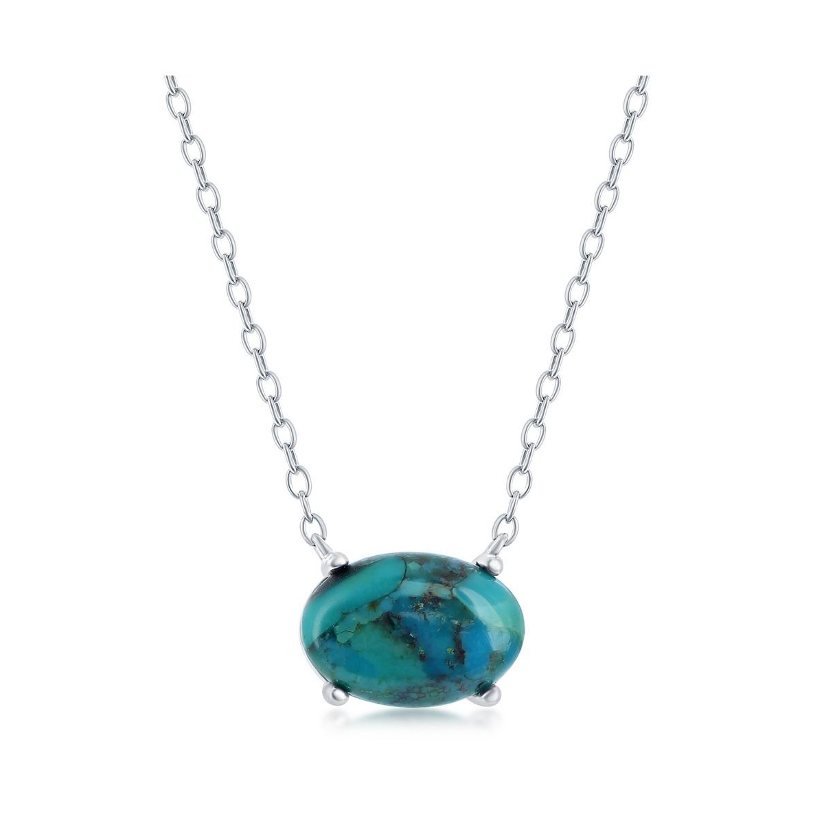 Sterling Silver Oval Reconstituted Turquoise Necklace - Turquoise/aqua