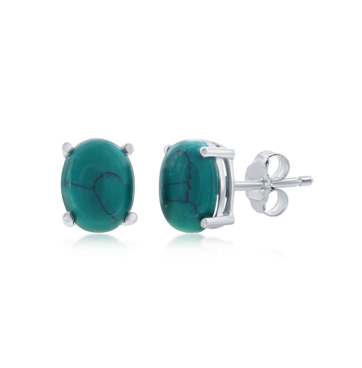 Sterling Silver Oval Turquoise Stud Earrings - Turquoise/aqua