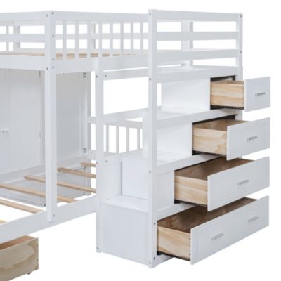Full Over Twin Bunk Bed With Wardrobe, Drawers
