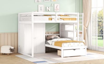 Full Over Twin Bunk Bed With Wardrobe, Drawers