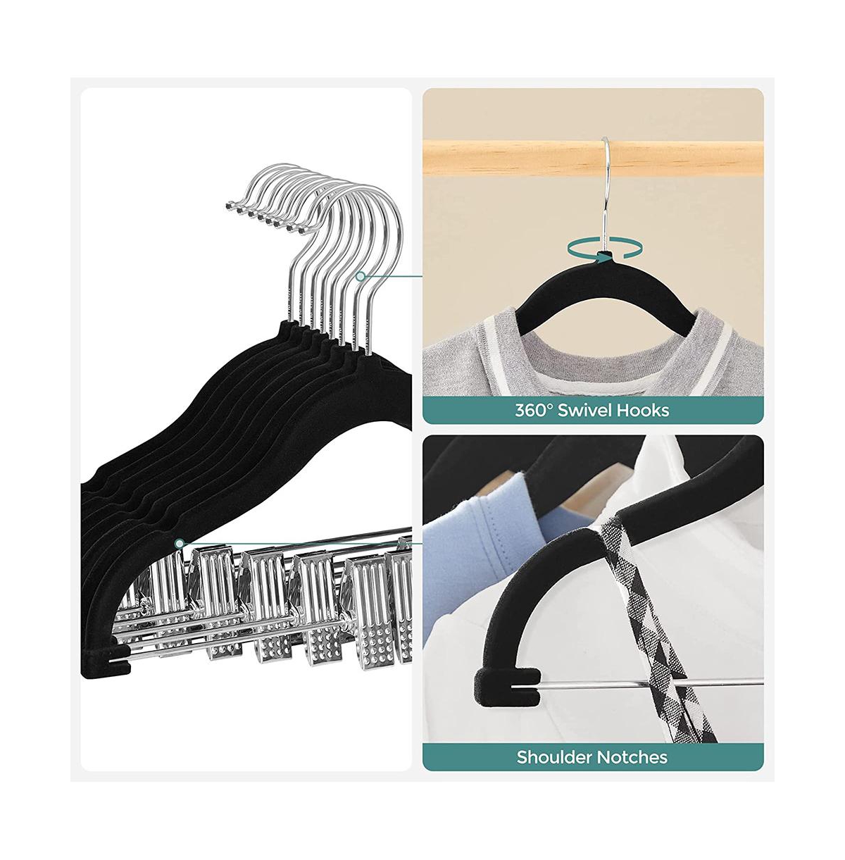 Slickblue Velvet Hangers With Clips, 30 Packs, Hangers With 6 Clothes Dividers