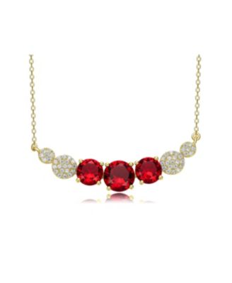 Gorgeous Sterling Silver 14K Gold Plated with Round Cubic Zirconias Curved Bar Necklace - Red 65$