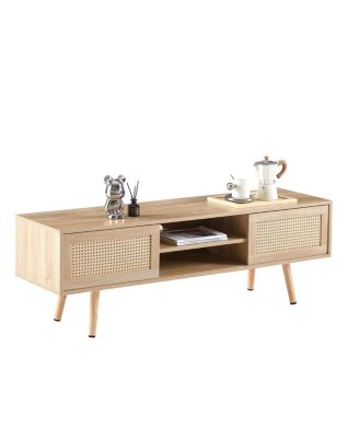 Natural Rattan TV Cabinet with Sliding Doors