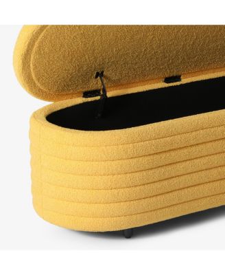54" Wide Modern Upholstered Sherpa Tufted Oval Storage Ottoman Bench