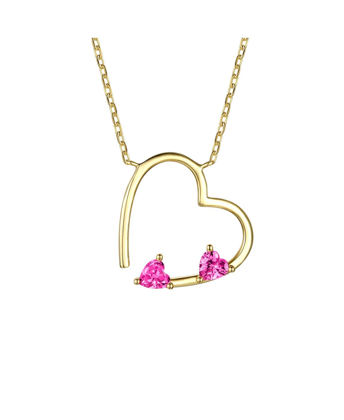 14k Gold Plated Pink Cubic Zirconia Open Heart Layering Necklace - Pink