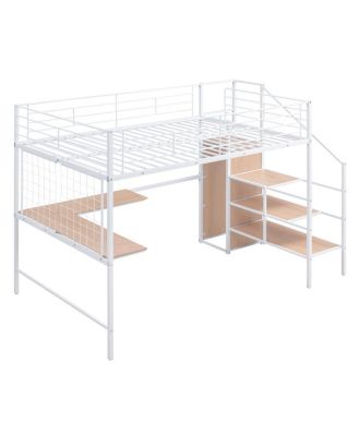Metal Loft Bed with Desk, Ladder and Wardrobe