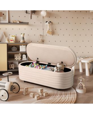 54" Wide Modern Upholstered Velvet Tufted Oval Storage Ottoman Bench