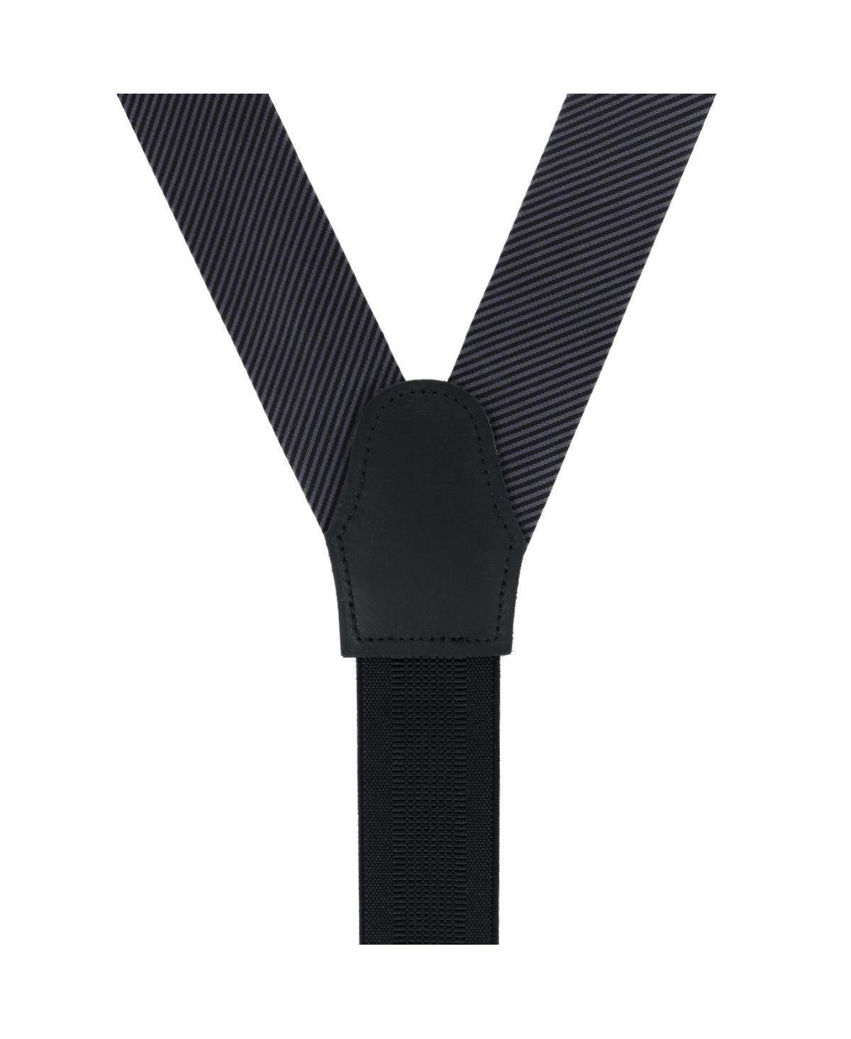 Men's Leyton Diagonal Lined Tone on Tone Silk Formal Suspenders - Graphite