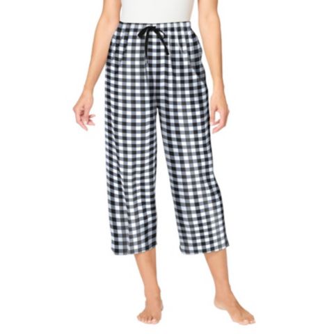 Женские брюки Dreams & Co. Plus Size Dreams and Co. Woven Sleep Capri Pant, цвет: Чёрный белый клетчатый