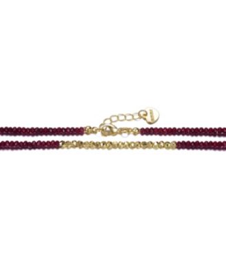 14k Yellow Gold Plated Necklace with Red and Gold Plated Mineral Beads in Pattern for Kids