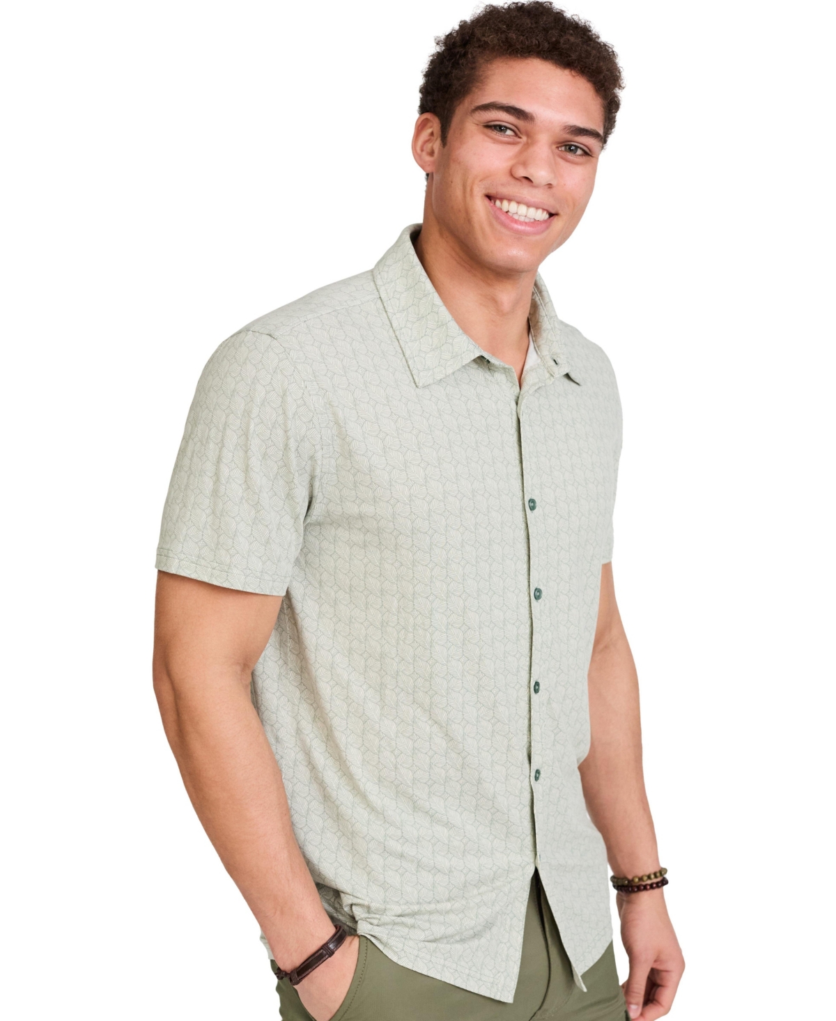Men's Elm Short Sleeve Button Up Shirt - Chinois green leaves